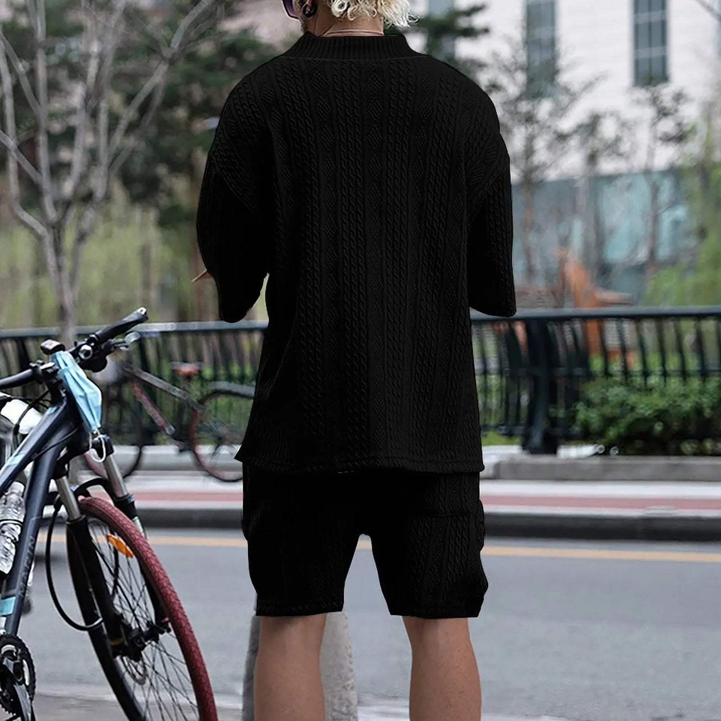 2024 Men's Independence Day 3D Printing New Heavy Works Heavy Works Daily Momato Leisure Sports Uniforms V -neck two -piece suit