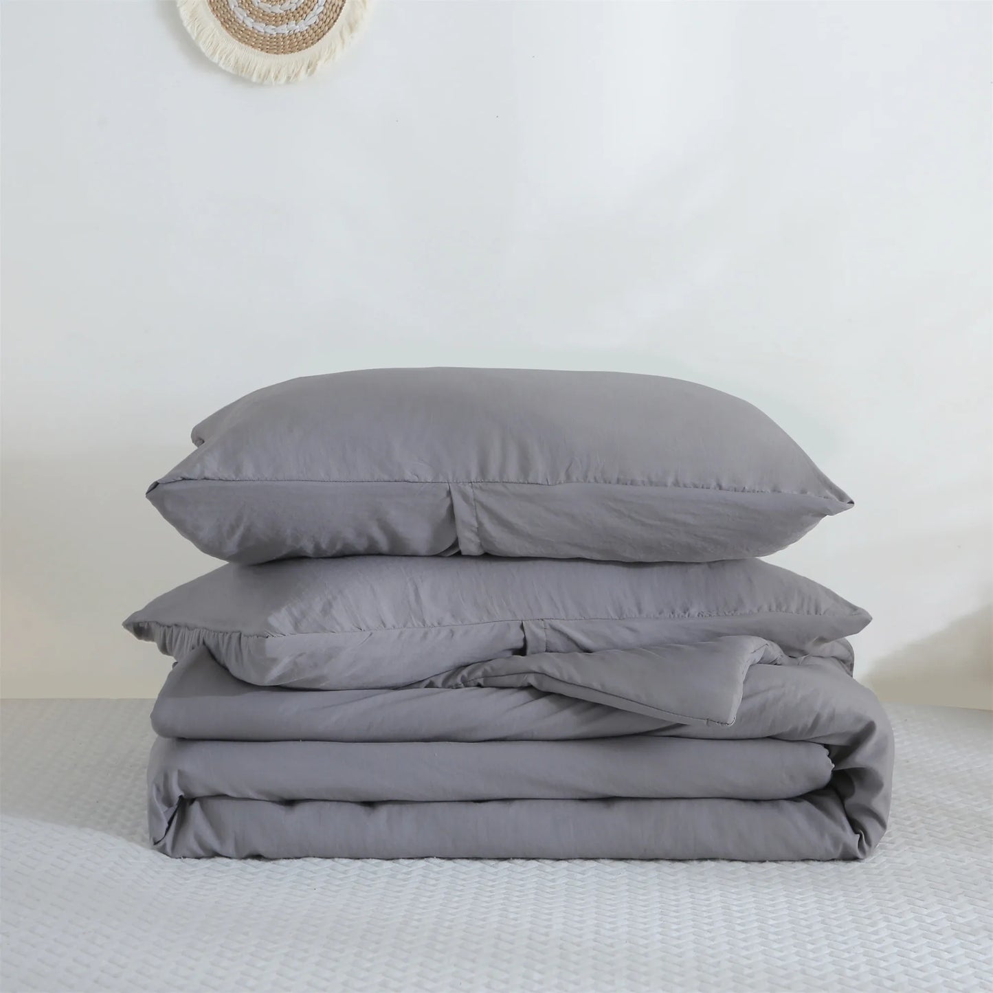 Lightweight Fluffy Bedding Twin Set Comforter Down Duvet Cover Dark Gray Comfortable Bed Set with Pillow Sham