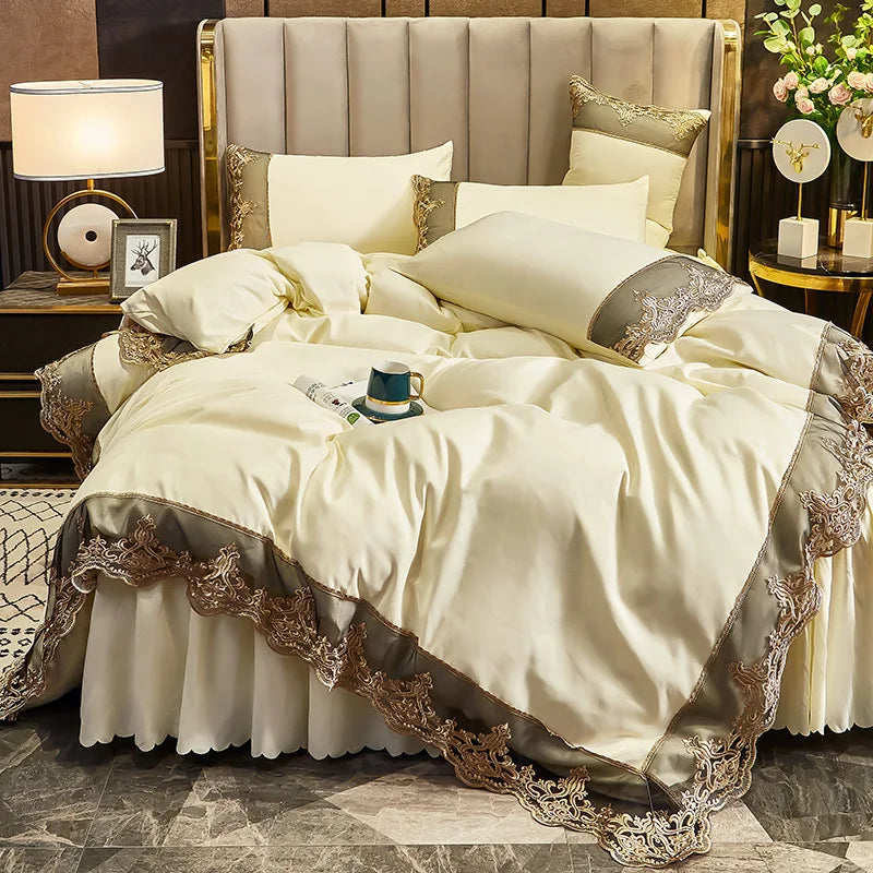 Satin Euro Bed Linen Twin Queen King Size Bedding Set Jacquard Bedding Set Luxury Duvet Cover Set Nordic Bed for Home Comfort