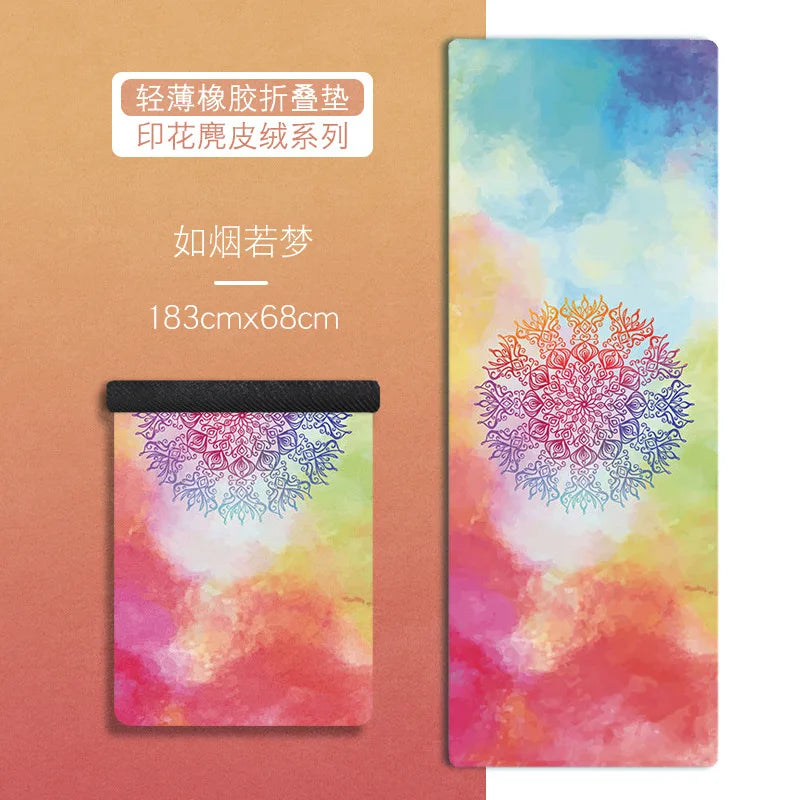 Ultra-thin Folding Yoga Mat Natural Rubber Suede Print Exercise Portable Sweat-absorbing Meditation Aesthetics DIY 183*68*0.1cm