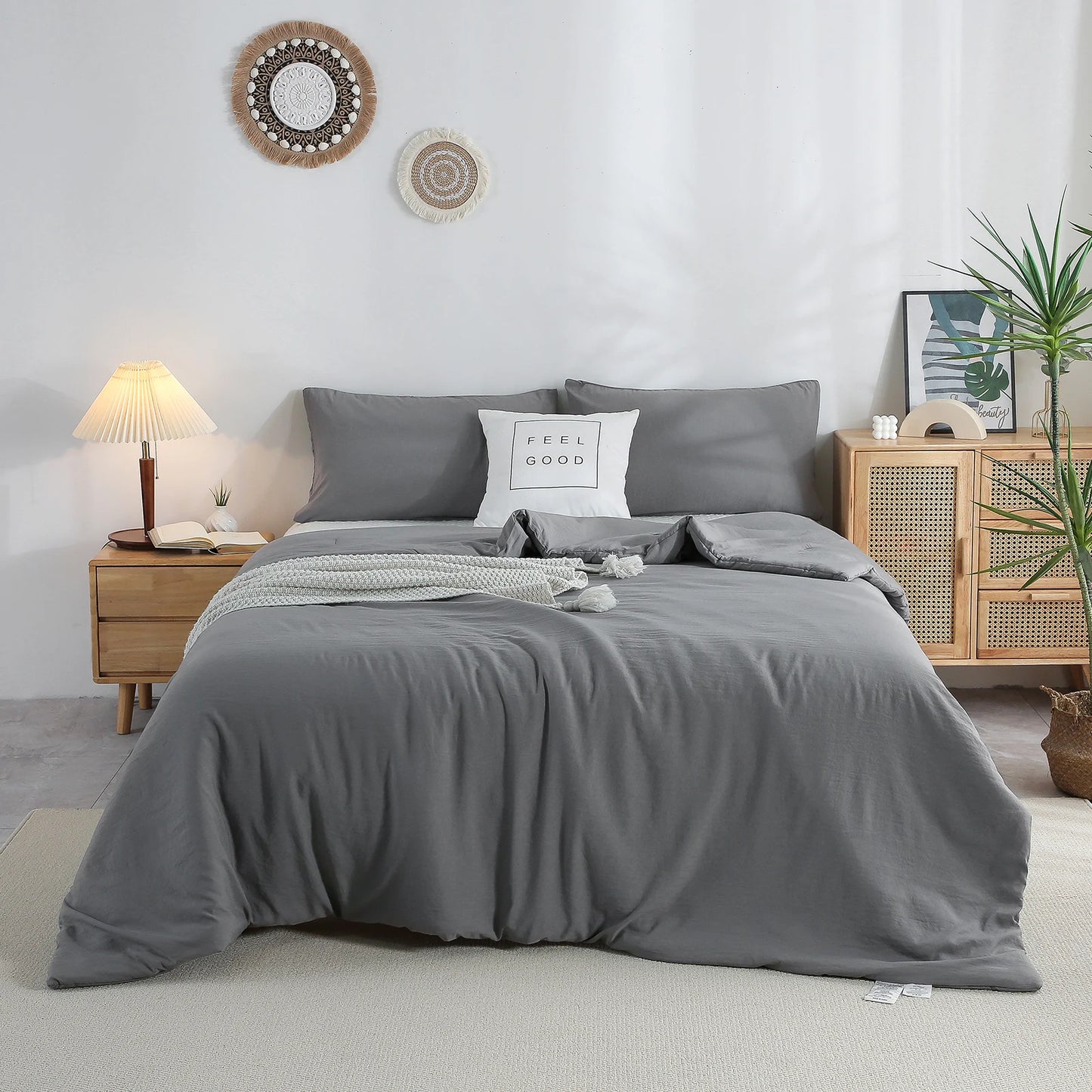 Lightweight Fluffy Bedding Twin Set Comforter Down Duvet Cover Dark Gray Comfortable Bed Set with Pillow Sham
