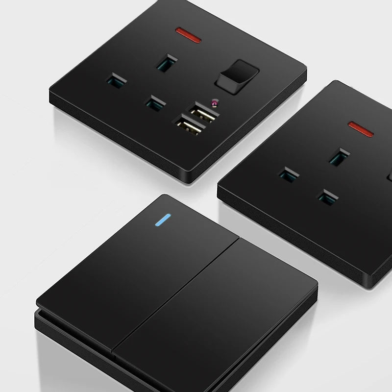 Universal Black USB Type-C 18W Smart Fast Charging Socket Double 5-pin Power Plug,UK Electrical Internationa Wall Light Switch