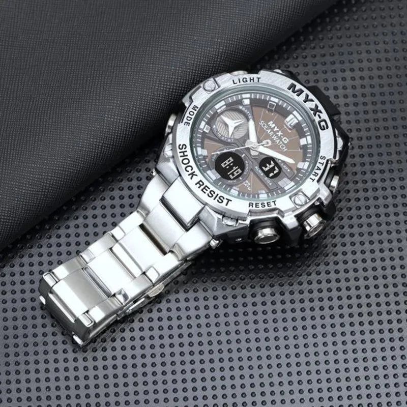 Solar Energy Watch For Men Endurance Light Kinetic Energy Timer Alarm Clock Rotating Windmill All Steel Men Watch Reloj Hombre