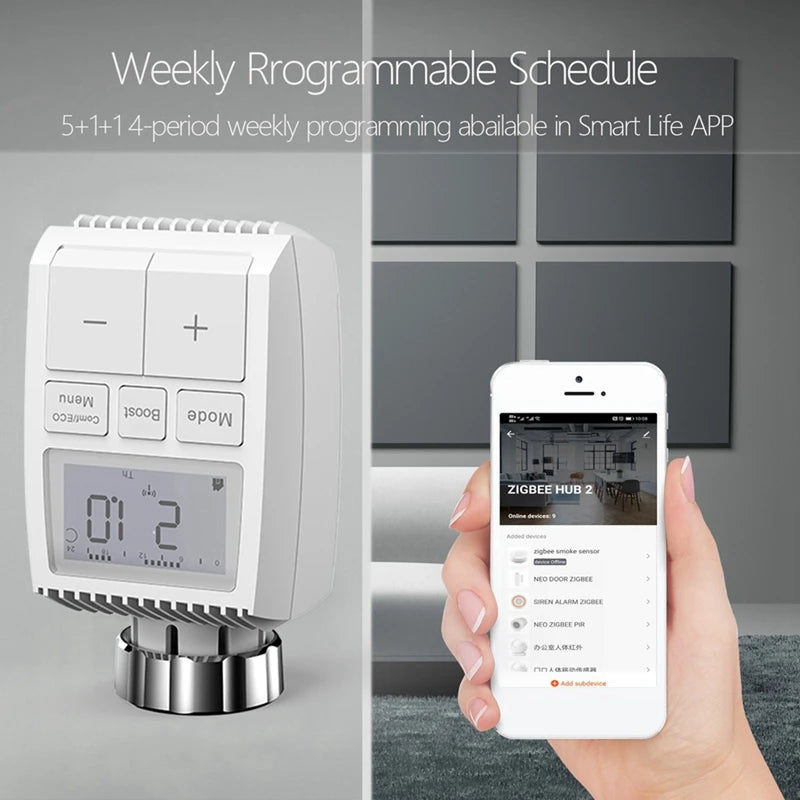 Tuya Smart Zigbee Radiator Actuator TRV Programmable Thermostatic Radiator Valve App Remote Temperature Controller Easy To Use